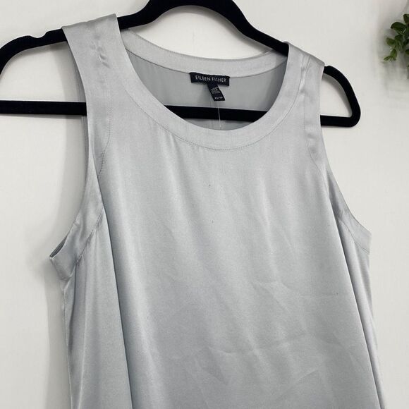 Eileen Fisher Silk Charmeuse Stretch Sleeveless Asymmetric Tunic Top Grey XS - Picture 5 of 14